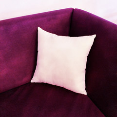 Fancy purple sofa with white cushion