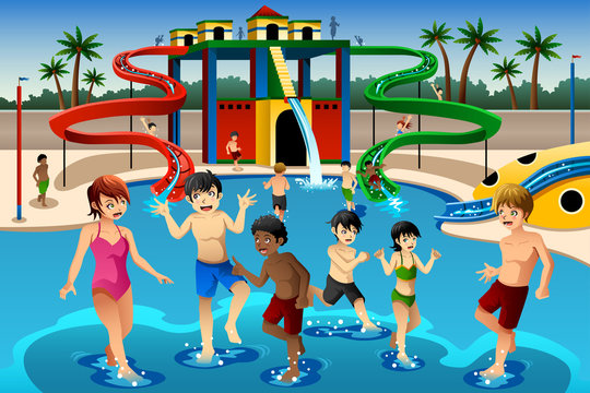 Kids playing in a waterpark