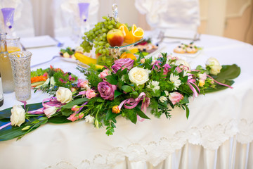 Beautiful flowers on table in wedding day 