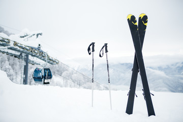 Ski equipment in the snow