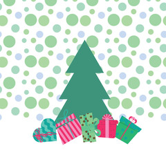 greeting card with gift boxes under the Christmas tree