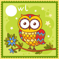 Illustrated alphabet letter O and owl.