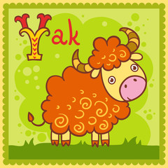 Illustrated alphabet letter Y and yak.