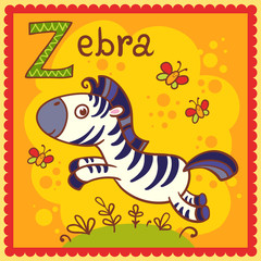 Illustrated alphabet letter Z and zebra.