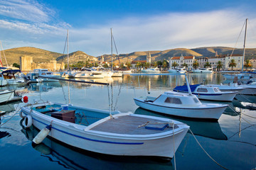 Fototapeta na wymiar UNESCO town of Trogir harbor and architecture