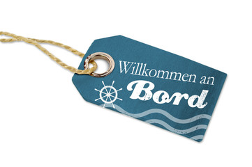 Holzanhänger mit Willkommen an Bord © Stockwerk-Fotodesign