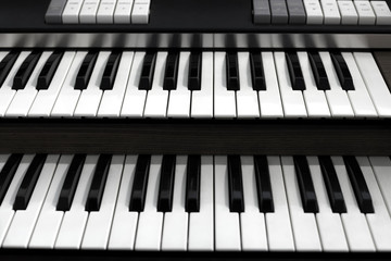 Top view of a church organ keyboard