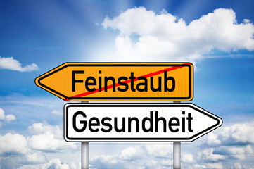 Wegweiser mit Feinstaub und Gesundheit