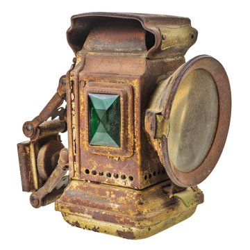 Vintage rusty lantern isolated on white