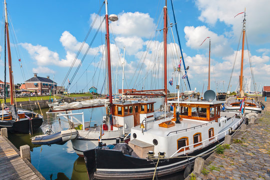 Summer view of the Dutch Hindeloopen harbor