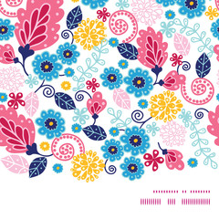Vector fairytale flowers horizontal frame seamless pattern