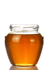honey jar on white background