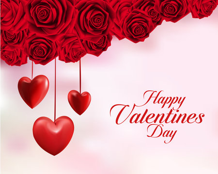 Valentines Day Sweet Red Roses. Mesh Vector Illustration