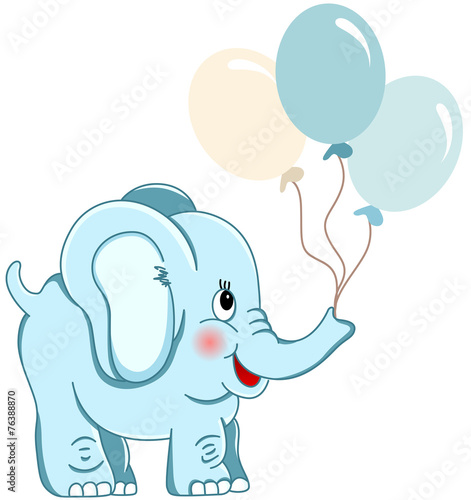 "Cute blue elephant holding balloons" Stock image and royalty-free