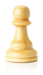 white wooden chess pawn on the white background