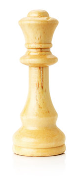 white wooden chess queen on the white background