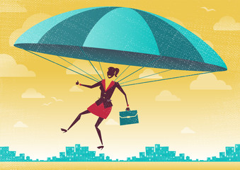 Businesswoman uses her Parachute.