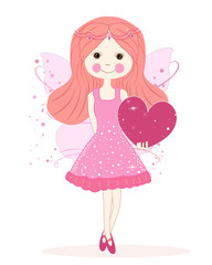 Cute fairy tale holding heart vector