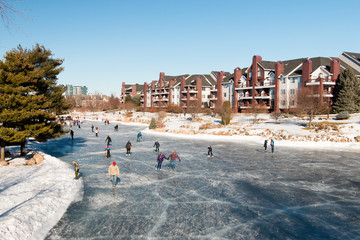 Winter fun on an outdoor ice-skating rink