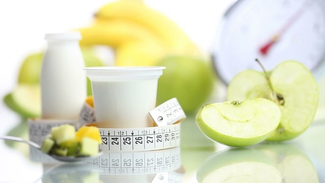 diet food yogurt teaspoon fruit Apple meter and scales