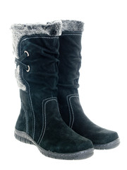 Black female winter boots isolated on white background