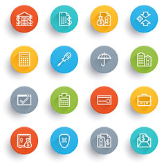 Banking icons with color buttons.