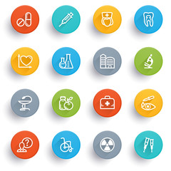 Medicine icons with color buttons.