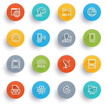 Communication icons with color buttons.