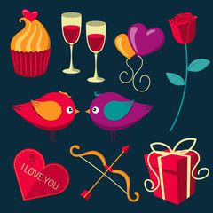 Saint Valentine's Day objects set.