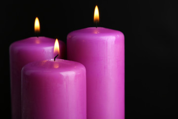 Purple candles on black background