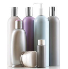 Cosmetic bottles isolated on white background