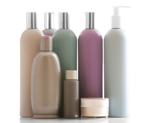 Cosmetic bottles isolated on white background