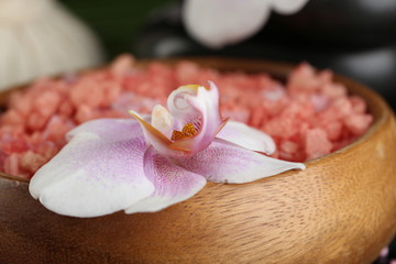 Beautiful spa composition with flowers close up