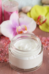 Spa treatments and cream with  orchid flower extract, close-up