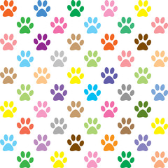 Fototapeta na wymiar Colorful puppy paw prints pattern