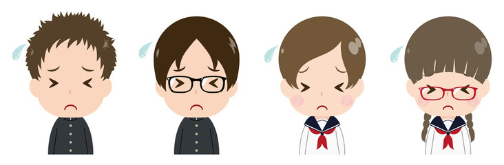 学生　顔　セット　困り顔