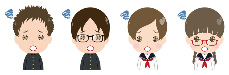 学生　顔　セット　混乱