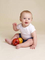 Fototapeta premium Child with Apple Baby Eating and Nutrition