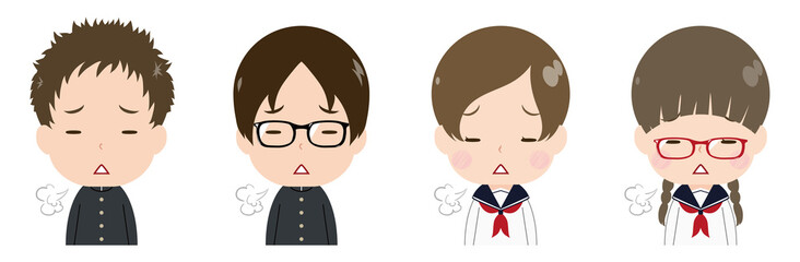 学生　顔　セット　溜息