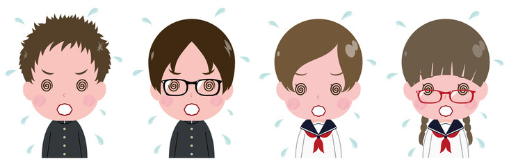 学生　顔　セット　恥ずかしい　混乱