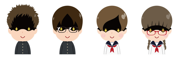 学生　顔　セット　企む