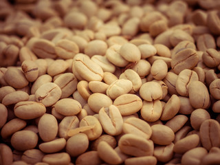 green coffee beans macro with filter effect retro vintage style