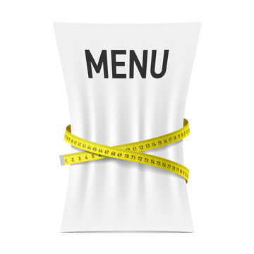 Menu squeezed by measuring tape, diet theme concept