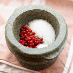 Salt and redberry marinade in mortar