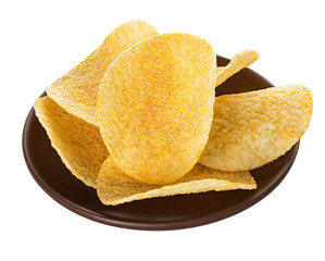 Potato chips bowl isolated on white
