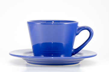 Blue cup of coffee front view