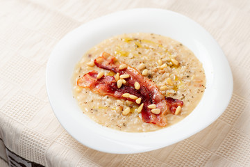 Risotto with bacon and pine nuts