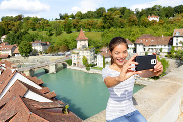 Fototapeta na wymiar Travel selfie woman in Bern Switzerland