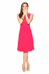 Full body portrait of surprising woman.