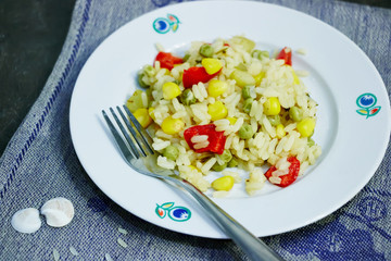 White steamed rice with vegetables
